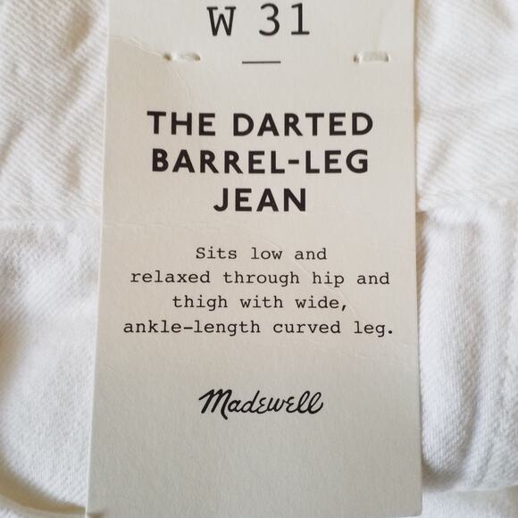 Madewell White Darted Barrel-Leg Jeans NWT Size 31 100% Cotton - Picture 8 of 10